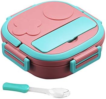 MVPACKEEY Lunch Box with Compartment & Spoon, Stainless Steel Lid Portable Food Warmer Heating, for Kids Baby Outdoor Picnic Travel(pink,size:2 grids)