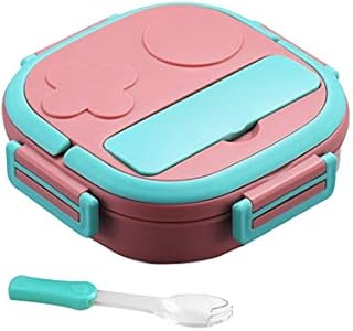 MVPACKEEY Lunch Box with Compartment & Spoon, Stainless Steel Lid Portable Food Warmer Heating, for Kids Baby Outdoor Picnic Travel(pink,size:2 grids)