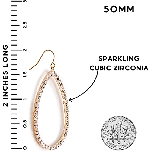 Simulated Diamond Teardrop Dangle Earrings For Women - Gold or Silver Tone with Cubic Zirconia - Hypoallergenic and Safe for Sensitive Ears4