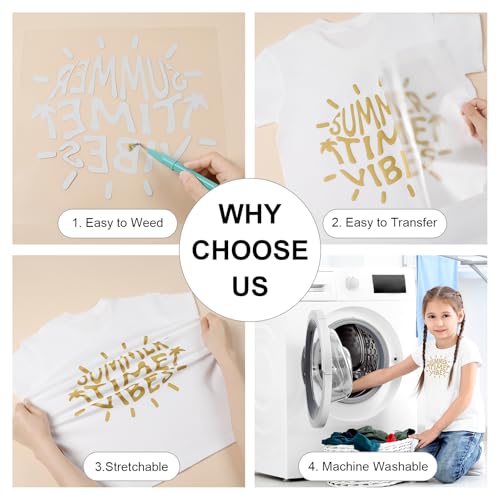Image of HTVRONT Gold HTV Heat Transfer Vinyl Bundle: 10 Pack 12 inchx12 inch Iron on Vinyl for T-Shirt (1 PTFE Sheet Included), PU HTV Vinyl Easy to Cut & Weed for Heat Design