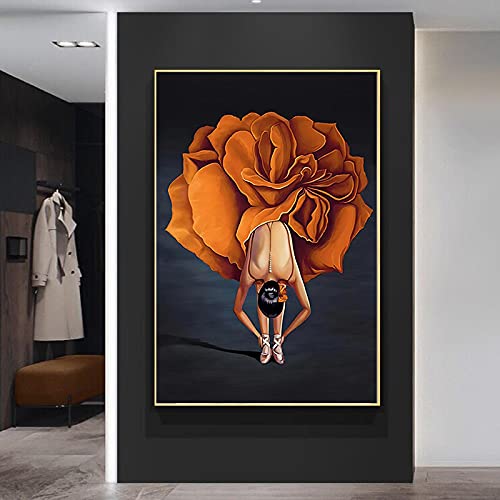 Affiche ballet fille orange fleurs 40x60 cm toile déco