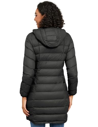 SLOW DOWN Women Lightweight Down Puffer Coat, Women Packable Hooded Mid-Length Winter puffer Jacket3