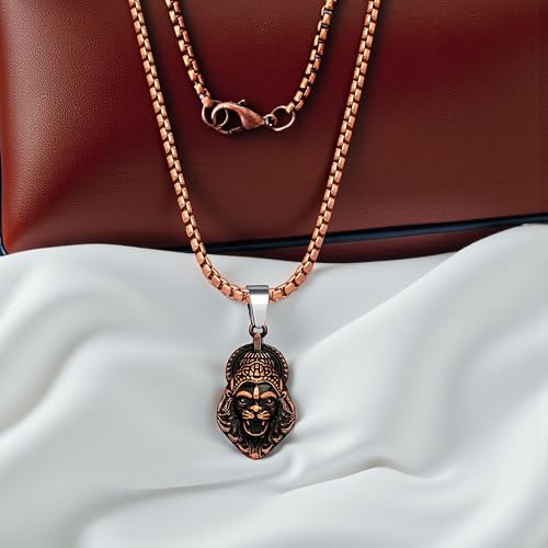 Image of M Men Style Narasimha Metal Pendant With 22 Inch Box Stainless Steel Chain | Lord Narshinha Trident Necklace | Hindu Religious Jewelry for Men & Women