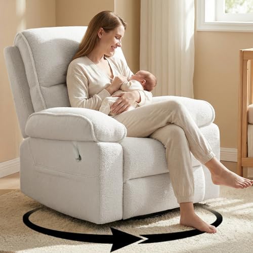 YuuYee Teddy Fleece 360° Swivel Rocker Recliner Nursery Rocking C...