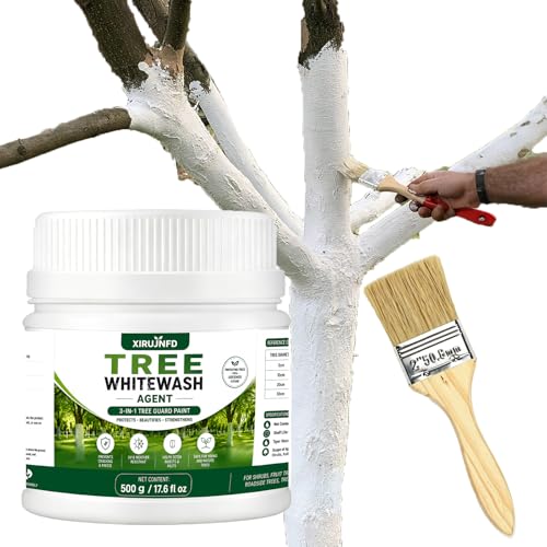 XIRUJNFD 17.6 fl.oz Tree Whitewash Agent Tree Trunk Paints 3-in-1 Tree Guard Paint Tree Paint Protection for Prevents Crackin & Freeze Protects Young and Mature Trees in All Seasons (1 Set)