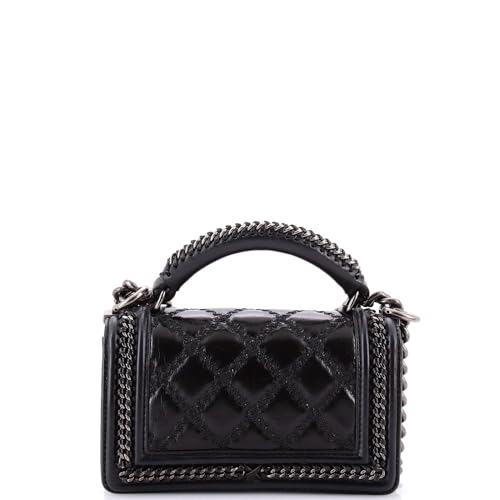 Pre-Loved Chain Handle Boy Flap Bag Quilted Glazed Calfskin Small, Black4