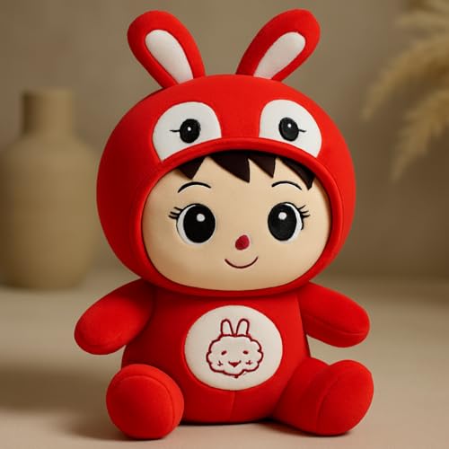 Image of Cute Baby Girl Plush Doll Soft Toy (30 cm, Red) | Soft & Huggable Stuffed Doll for Kids, Toddlers & Girls | Birthday Gift & Bedtime Toy