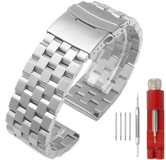 Hstrap Brushed Silver 316L Solid Stainless Steel Watch Band Bracelet Strap 20mm/22mm/24mm Double Locking Clasp for Mens Women
