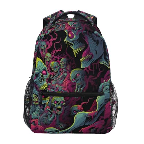 Backpack Zombie Skull Daypack Shoulder Bag Book Bag Lightweight Back Pack with Reflective Strip Travel Laptop Daypack 12 ×16.9 In