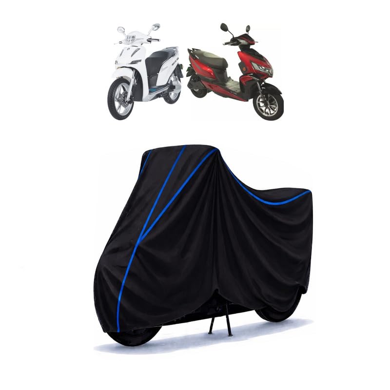 Image of Scooty Cover Water Resistant for Electric | Universal Scooter & Bike Cover | Heavy Duty UV Dust, Rain & Scratch Protection Weather Indoor Outdoor | Black with Blue Piping