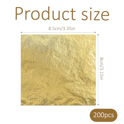 IENHDK 200 Blatt Blattgold,Blattgold Zum Basteln,Goldfolie Zum Basteln,Goldfolie,Blattgold Acrylmalerei,Für Kunst Projekt Handwerk Dekoration Vergoldung Handwerk DIY Kreation(8.5 * 8cm)
