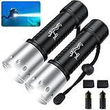 Diving Flashlight, 2 Pack 6000 Lumen Super Bright Scuba Dive Light Underwater IP68 Waterproof LED Flashlight for Scuba Diving, Night Snorkeling