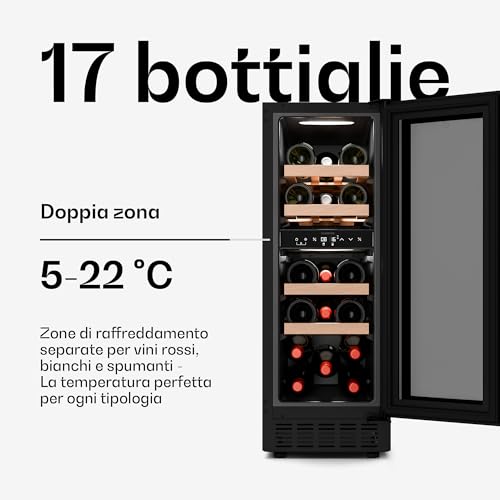 Klarstein Velaire Cantinetta per Vino Doppia Temperatura - 17 Bottiglie, 2 Zone 5-22°C, LED, Touch, Incasso o Libera Installazione, Cantina Frigo per Vino - immagine 4