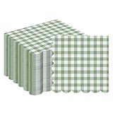 DIYJEP 100 Servilletas de Papel a Cuadros, 32 x 32 cm Servilletas de Cóctel Desechables, Servilleta Papel Decoradas con Borde de Encaje para Picnics, Barbacoas, Cumpleaños y Navidad (Verde Salvia)