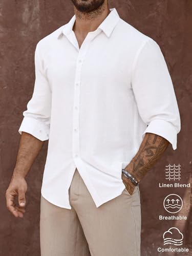 Image of Men's Casual Button Down Shirts Long Sleeve Linen Touch Textured Shirt Wrinkle Free Fashion Casual Vacation Beach Summer Shirt (1001)