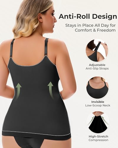 Inyself Women's Scoop Neck Shapewear Camisole Tank Top Tummy Control Body Shaper High Compression Seamless Smoothing Cami with Adjustable Straps for Slimming Waist & Back Support — view 3