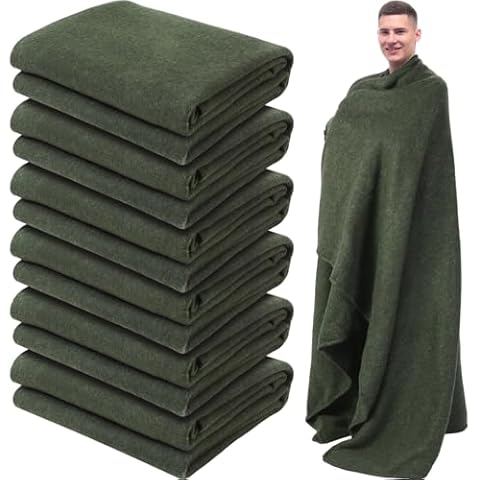 Preboun 6 Pcs First Aid Fire Retardant Blanket Military Blanket 60" x 80" Survival Blanket for Camping Emergency and Everyday Use Fire Retardant Extra Thick and Warm Outdoor Bed Blankets (Olive Green) Cover