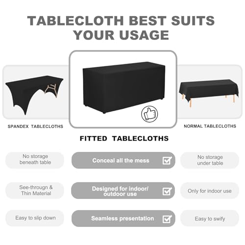 PLOYMONO Black Fitted Tablecloth, 2 Pack Table Clothes for 8 FT Rectangle Table, (96x30 Inch) Polyester Fabric Table Cover for Trade Craft Show, Buffet, Banquet, Wedding - Image 4