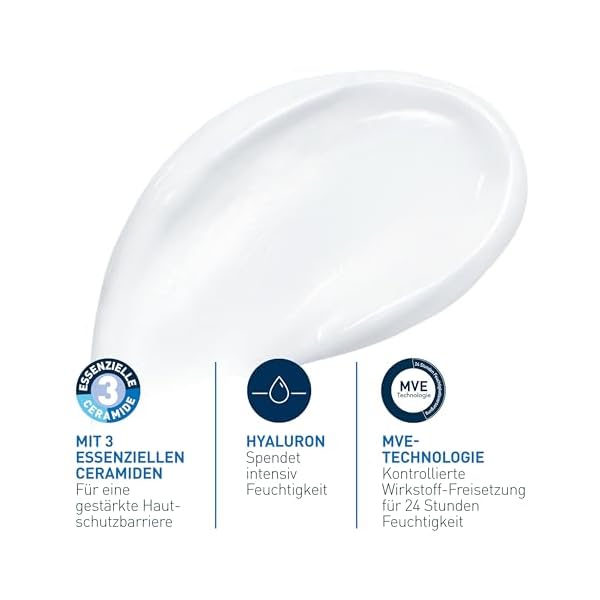 CeraVe Feuchtigkeitscreme für Körper und Gesicht, Creme für trockene bis sehr trockene Haut, Mit Hyaluron und 3 essenziellen Ceramiden, 1 x 177ml – Bild 3