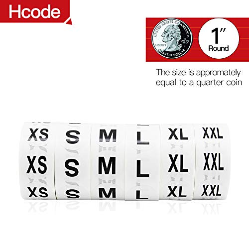 Hcode 1 Inch White Round Retail Clothing Size Label Adhesive Apparel Size Stickers A Set Of 6 Rolls Xs S M L Xl Xxl Total 3000 Pieces (3000 Pcs, Xs-Xxl) #TOP1