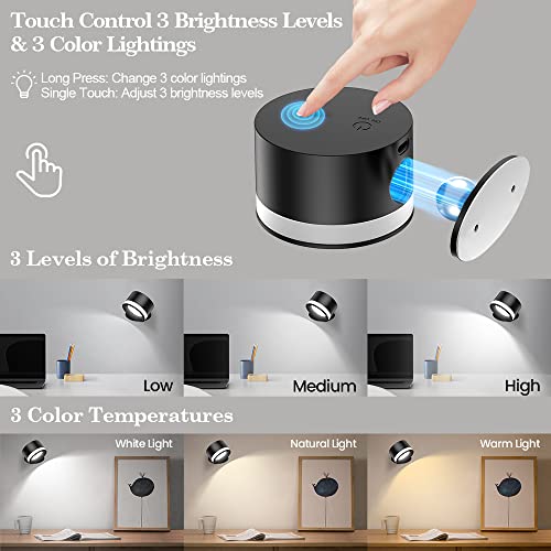 Led Wall Sconce, Led Wall Mounted Reading Lights, Cordless Wall Light With Rechargeable Battery Operated 3 Color Temperatures & 3 Brightness Levels, Touch Control, 360° Rotate Magnetic Ball #TOP1