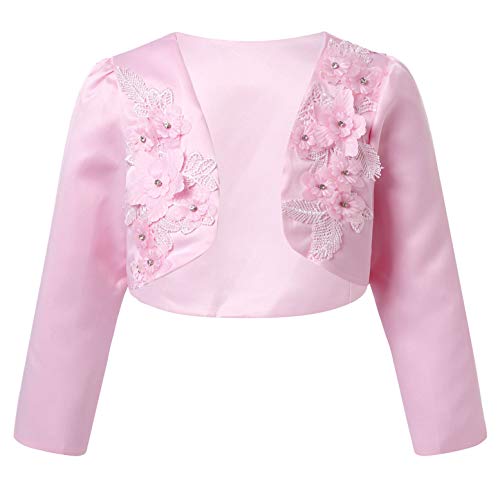 CHICTRY Kids Girls Long Sleeve 3D Flower Bolero Shrug Cardigan for Wedding Birthday Party Dresses