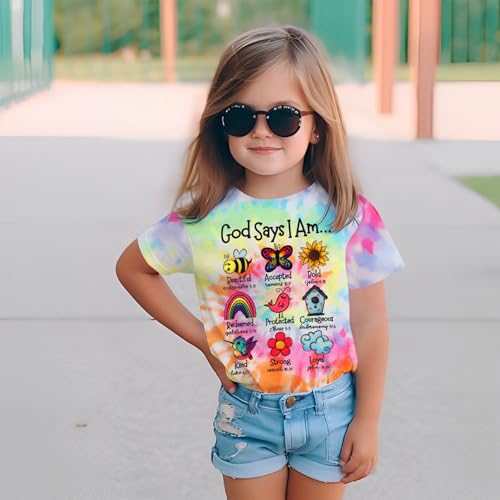 Christian Shirt Toddler Baby Girl God Says I Am Bible Verse Jesus Religious T-Shirt Kid Tie Dye Short Sleeve Tee Tops3