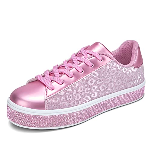 Image of UUBARIS Women's Glitter Tennis Sneakers Neon Dressy Sparkly Sneakers Rhinestone Bling Wedding Bridal Shoes Shiny Sequin Shoes