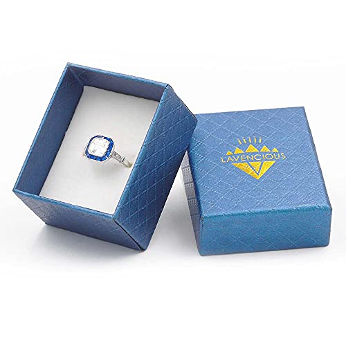 Lavencious Royal Halo Clear & Blue Spinel Cz Engagement Rings In 925 Sterling Silver Size 6 To 10 (Asscher-Blue, 5) #TOP3