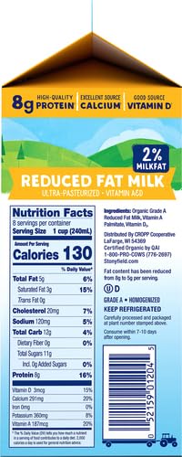 Stonyfield Organic Milk Up Half Gallon, Reduced Fat 2%, 64 oz