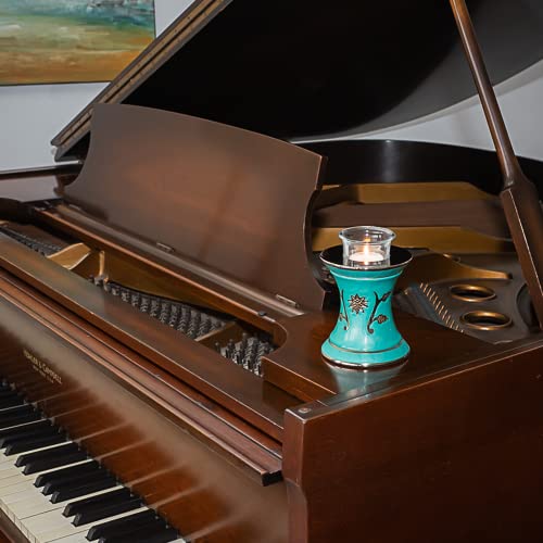 Grace Turquoise Tealight Cremation Urn for Ashes, Brass Memorial Candle Urn, Blue Green Urn, Extra Small Sized Cremation Urn, 5.5 Inches High