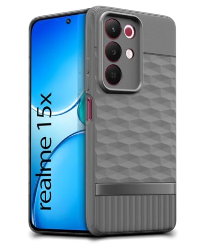 Image of WOW IMAGINE Back Cover for Realme Narzo 90X 5G / Realme C85 5G / Realme 15X 5G with Hexa Cube Design | Rubberised Case | Inner Velvet Fabric | Silicone Flexible Mobile Case | Camera Protection - Grey