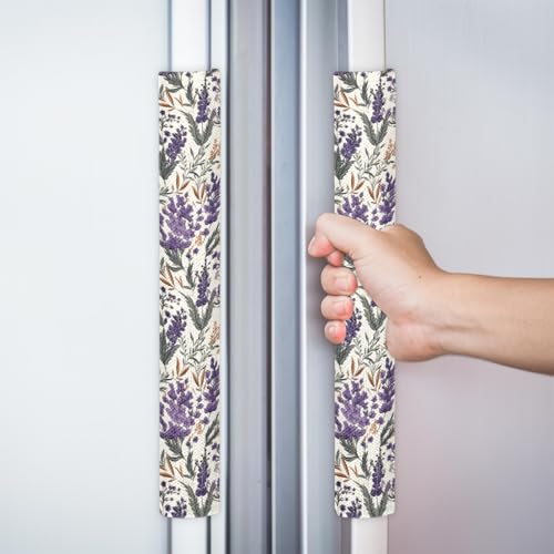 Image of Pardick Refrigerator Door Handle Covers Set of 2, Lavender Fridge Handle Covers Appliance Handle Covers Protector for Microwave Oven Stove Dishwasher, Keep Your Kitchen Appliance Clean
