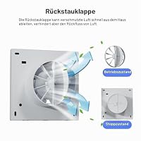 EINTTAX Badlüfter 100mm Abluftventilator Küche, 120m³/h IPX2 Wasserdicht Badlüfter mit Rückstauklappe,für Bad Küche Schlafzimmer Garage (Lilie weiß) – Ansicht 6