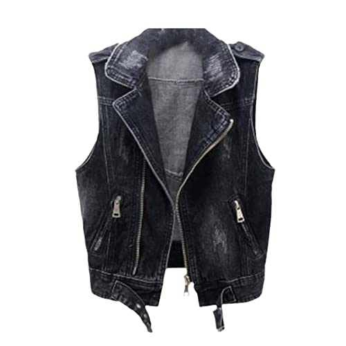 Veste en jean fine à boucle gris foncé M - Gilet court sans manches femme denim