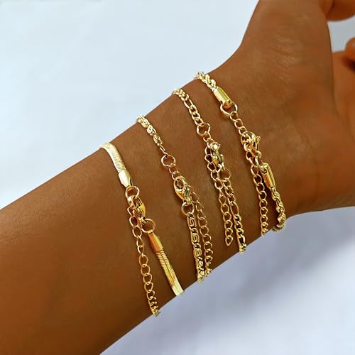 Gold Bracelets for Women, Waterproof 18K Gold Plated Stackable Jewelry Set, Trendy Dainty Adjustable Paperclip Chain Bracelet - Fashion Accessories Gifts for Women4