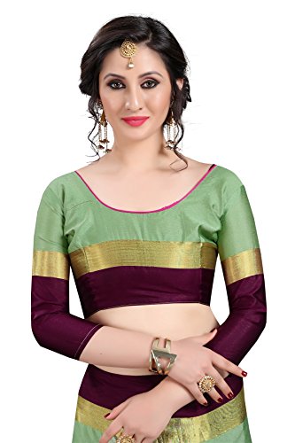 Image of PerfectBlue Women's with Blouse Piece Saree (VisvaVariation Lightgreenbrown Free Size)