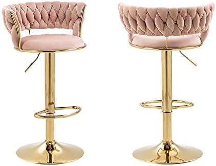 Luxury bar Stool,Modern Round Adjustable Reception Chair, Gold Velvet Bar Chair, Kitchen high Dining Chair , Height Adjustable and 360° Swivel. Suitable for bar, Home, offce, Cafe (Pink set of 2)