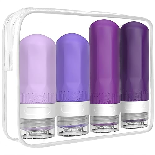 18 Pack Travel Bottles Set - TSA Approved Leak Proof Silicone Squeezable Containers for Toiletries, Conditioner, Shampoo, Lotion & Body Wash Accessories (Purple and dark blue)