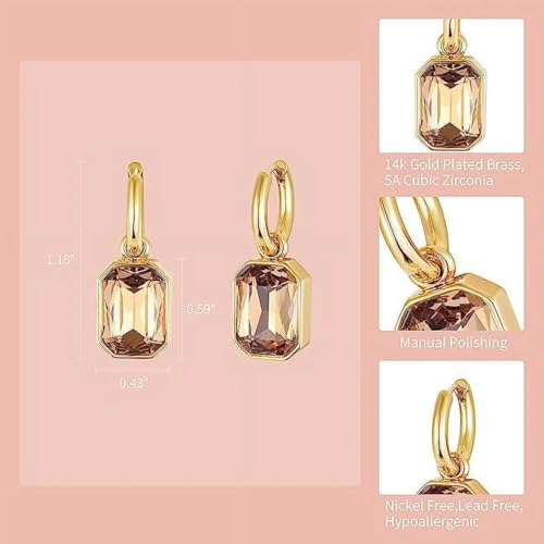 Image of El Regalo Stainless Steel Rectangular Cut Rhinestone Hoop Earrings - Elegant 18K Gold Plated Waterproof Vintage-Inspired Cubic Zirconia Huggie Hoops for Women