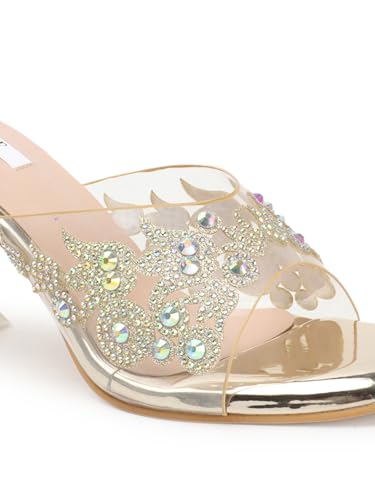 Image of ELLE women's Square Toe Spool heel Embellished Strap Slip-On Sandal
