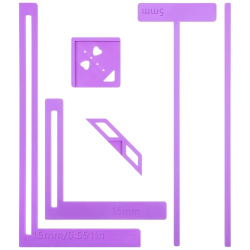 6PCS Book Binding Tool, Easy Scrapbooking Tools Kit for Starter, L Ruler + T Ruler + I Ruler + Corner Miter + Eyelet Guiding for Journal, Notebook, DIY Projects, Scrapbooking Bookbinding (Purple)