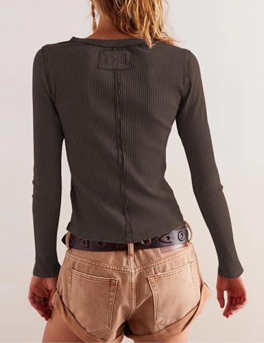 Womens Slim Fitted Cardigan Long Sleeve Y2K Ribbed Tops Button Down Shirts2