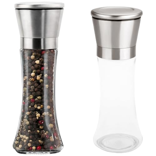 2 Pezzi Macinapepe e Sale Manuale Regolabile 200ml, Macinaspezie Professionale Trasparente in Acciaio Inox, Trita Sale Grosso Ricaricabile per Cucina e Ristorante