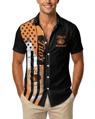 99TIMORO Handmade Vodka Tit Mens Hawaiian Shirts Short Sleeve Top