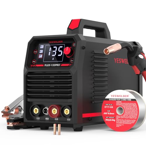 YESWELDER 135Amp MIG Fülldraht Schweißgerät ohne Gas, Große LED-Digitalanzeige...