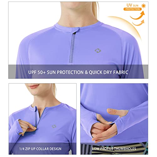 Naviskin Women's Upf 50+ Sun Protection Long Sleeve Shirts 1/4 Zip Rash Guard Shirts Quick Dry Hiking Shirts Lavender Frost Size Xxl #TOP4
