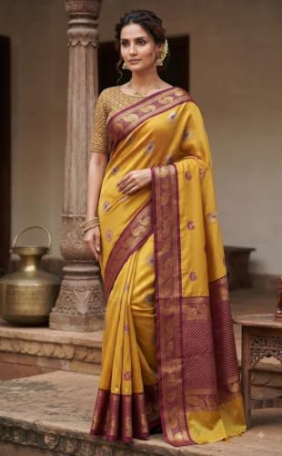 Generic mustard handloom silk saree – image 2