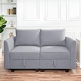 Naomi Home Elizabeth Modern Loveseat Sofa with Extendable Design & Soft Comfortable Seating – Linen Modular loveseat Sofa with Sturdy Wooden Frame, Ideal for Small Spaces, Easy Assembly, Gray