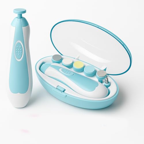 Kit Manicure Elétrico Bebê com Estojo – Cortador de Unhas Seguro e Silencioso com 6 Lixas (Azul Turquesa)
